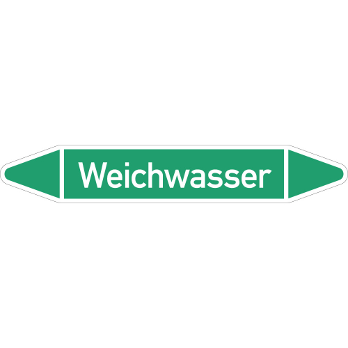 Rohrleitungsetikett Weichwasser, gemäß DIN 2403, grün-weiß, für Rohre mit Ø 60 - 90 mm, Standardfolie, 310 x 52 mm, 3 St./Bogen