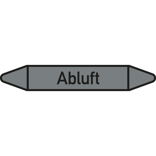 Rohrleitungsetikett Abluft, gemäß DIN 2403, grau-schwarz, für Rohre mit Ø 60 - 90 mm, Standardfolie, 310 x 52 mm, 3 St./Bogen Rohrleitungsetikett Abluft, gemäß DIN 2403, grau-schwarz, für Rohre mit Ø 60 - 90 mm, Standardfolie, 310 x 52 mm, 3 St./Bogen