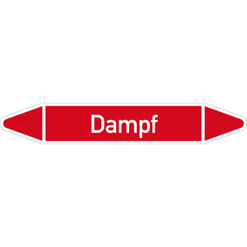 Rohrleitungsetikett Dampf, gemäß DIN 2403, rot-weiß, für Rohre mit Ø 60 - 90 mm, Standardfolie, 310 x 52 mm, 3 St./Bogen Rohrleitungsetikett Dampf, gemäß DIN 2403, rot-weiß, für Rohre mit Ø 60 - 90 mm, Standardfolie, 310 x 52 mm, 3 St./Bogen