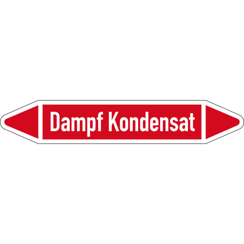Rohrleitungsetikett Kondensat, gemäß DIN 2403, rot-weiß, für Rohre mit Ø 15 - 25 mm, Standardfolie, 96 x 17 mm, 8 St./Bogen