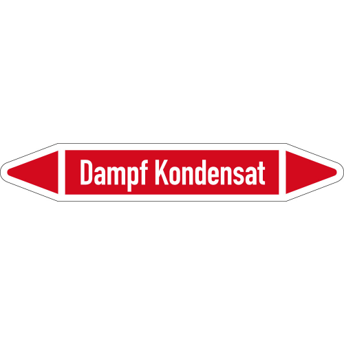 Rohrleitungsetikett Kondensat, gemäß DIN 2403, rot-weiß, für Rohre mit Ø 25 - 40 mm, Standardfolie, 154 x 26 mm, 5 St./Bogen