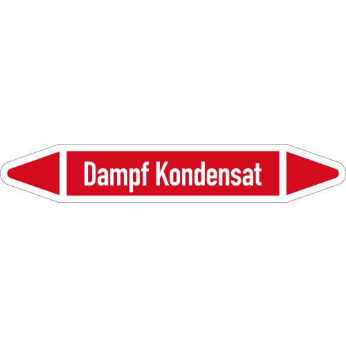 Rohrleitungsetikett Kondensat, gemäß DIN 2403, rot-weiß, für Rohre mit Ø 40 - 60 mm, Standardfolie, 218 x 37 mm, 5 St./Bogen