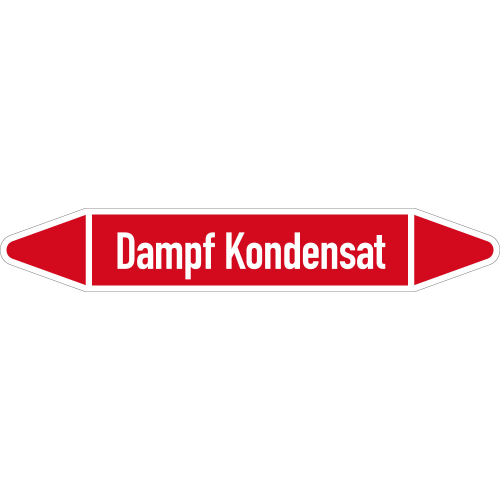 Rohrleitungsetikett Kondensat, gemäß DIN 2403, rot-weiß, für Rohre mit Ø 60 - 90 mm, Standardfolie, 310 x 52 mm, 3 St./Bogen