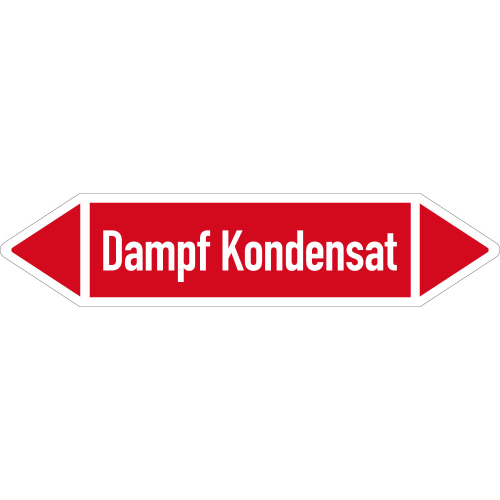 Rohrleitungsetikett Kondensat, gemäß DIN 2403, rot-weiß, für Rohre mit Ø ab 90 mm, Standardfolie, 440 x 100 mm, 2 St./Bogen