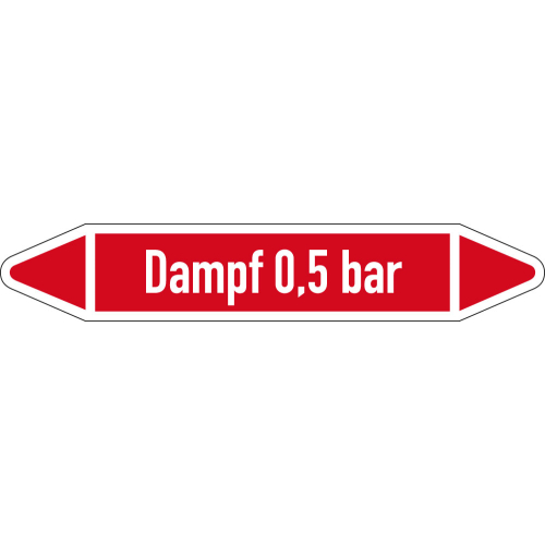 Rohrleitungsetikett Dampf 0,5 bar, gemäß DIN 2403, rot-weiß, für Rohre mit Ø 15 - 25 mm, Standardfolie, 96 x 17 mm, 8 St./Bogen Rohrleitungsetikett Dampf 0,5 bar, gemäß DIN 2403, rot-weiß, für Rohre mit Ø 15 - 25 mm, Standardfolie, 96 x 17 mm, 8 St./Bogen