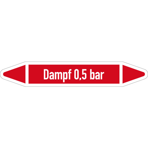 Rohrleitungsetikett Dampf 0,5 bar, gemäß DIN 2403, rot-weiß, für Rohre mit Ø 40 - 60 mm, Standardfolie, 218 x 37 mm, 5 St./Bogen