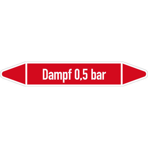 Rohrleitungsetikett Dampf 0,5 bar, gemäß DIN 2403, rot-weiß, für Rohre mit Ø 60 - 90 mm, Standardfolie, 310 x 52 mm, 3 St./Bogen Rohrleitungsetikett Dampf 0,5 bar, gemäß DIN 2403, rot-weiß, für Rohre mit Ø 60 - 90 mm, Standardfolie, 310 x 52 mm, 3 St./Bogen