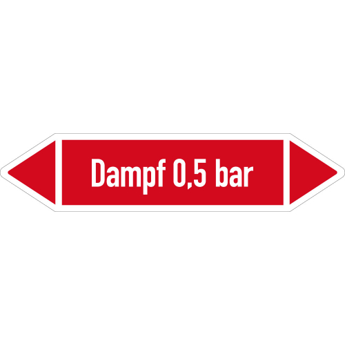 Rohrleitungsetikett Dampf 0,5 bar, gemäß DIN 2403, rot-weiß, für Rohre mit Ø ab 90 mm, Standardfolie, 440 x 100 mm, 2 St./Bogen