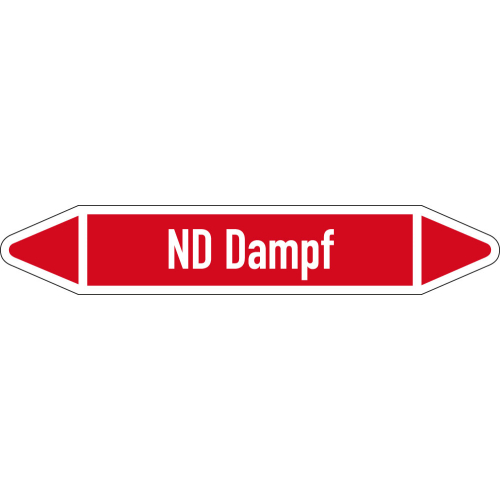 Rohrleitungsetikett ND Dampf, gemäß DIN 2403, rot-weiß, für Rohre mit Ø 15 - 25 mm, Standardfolie, 96 x 17 mm, 8 St./Bogen Rohrleitungsetikett ND Dampf, gemäß DIN 2403, rot-weiß, für Rohre mit Ø 15 - 25 mm, Standardfolie, 96 x 17 mm, 8 St./Bogen