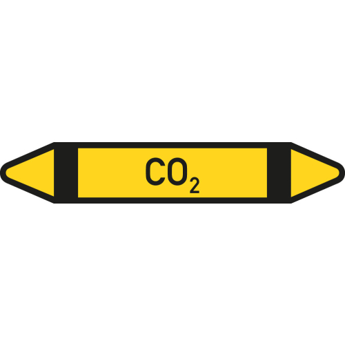 Rohrleitungsetikett CO2, gemäß DIN 2403, gelb-schwarz, für Rohre mit Ø 15 - 25 mm, Standardfolie, 96 x 17 mm, 8 St./Bogen Rohrleitungsetikett CO2, gemäß DIN 2403, gelb-schwarz, für Rohre mit Ø 15 - 25 mm, Standardfolie, 96 x 17 mm, 8 St./Bogen
