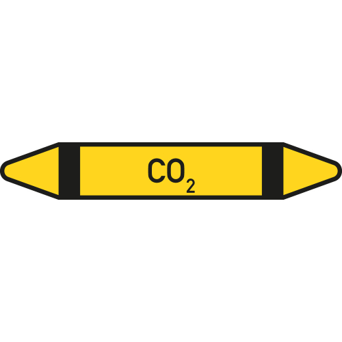 Rohrleitungsetikett CO2, gemäß DIN 2403, gelb-schwarz, für Rohre mit Ø 60 - 90 mm, Standardfolie, 310 x 52 mm, 3 St./Bogen Rohrleitungsetikett CO2, gemäß DIN 2403, gelb-schwarz, für Rohre mit Ø 60 - 90 mm, Standardfolie, 310 x 52 mm, 3 St./Bogen