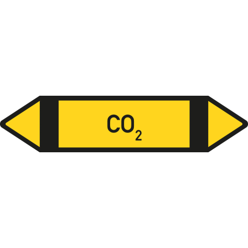 Rohrleitungsetikett CO2, gemäß DIN 2403, gelb-schwarz, für Rohre mit Ø ab 90 mm, Standardfolie, 440 x 100 mm, 2 St./Bogen Rohrleitungsetikett CO2, gemäß DIN 2403, gelb-schwarz, für Rohre mit Ø ab 90 mm, Standardfolie, 440 x 100 mm, 2 St./Bogen
