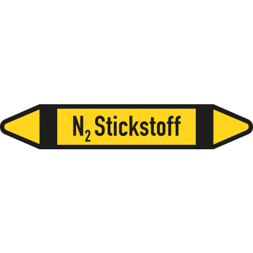 Rohrleitungsetikett N2 Stickstoff, gemäß DIN 2403, gelb-schwarz, für Rohre mit Ø 15 - 25 mm, Standardfolie, 96 x 17 mm, 8 St./Bogen Rohrleitungsetikett N2 Stickstoff, gemäß DIN 2403, gelb-schwarz, für Rohre mit Ø 15 - 25 mm, Standardfolie, 96 x 17 mm, 8 St./Bogen
