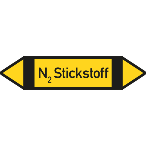 Rohrleitungsetikett N2 Stickstoff, gemäß DIN 2403, gelb-schwarz, für Rohre mit Ø ab 90 mm, Standardfolie, 440 x 100 mm, 2 St./Bogen Rohrleitungsetikett N2 Stickstoff, gemäß DIN 2403, gelb-schwarz, für Rohre mit Ø ab 90 mm, Standardfolie, 440 x 100 mm, 2 St./Bogen