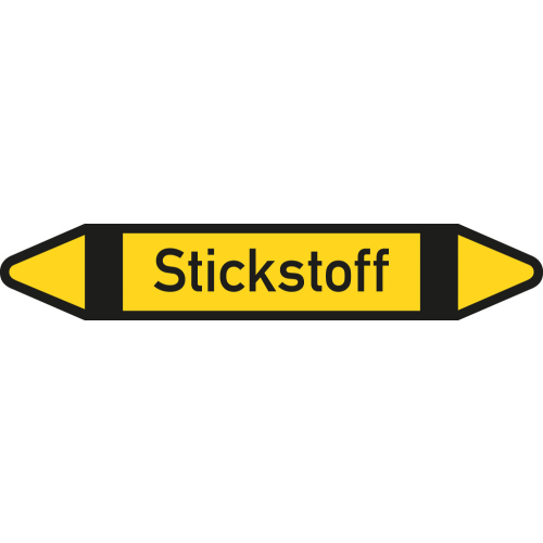 Rohrleitungsetikett Stickstoff, gemäß DIN 2403, gelb-schwarz-schwarz, für Rohre mit Ø 15 - 25 mm, Standardfolie, 96 x 17 mm, 8 St./Bogen Rohrleitungsetikett Stickstoff, gemäß DIN 2403, gelb-schwarz-schwarz, für Rohre mit Ø 15 - 25 mm, Standardfolie, 96 x 17 mm, 8 St./Bogen