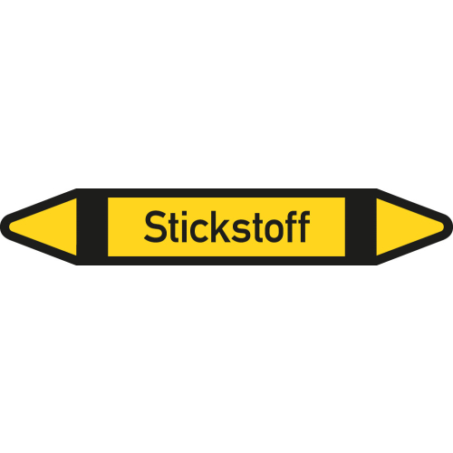 Rohrleitungsetikett Stickstoff, gemäß DIN 2403, gelb-schwarz-schwarz, für Rohre mit Ø 25 - 40 mm, Standardfolie, 154 x 26 mm, 5 St./Bogen