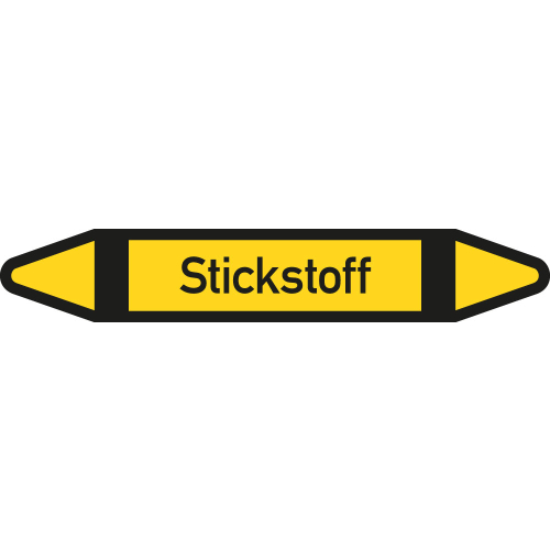 Rohrleitungsetikett Stickstoff, gemäß DIN 2403, gelb-schwarz-schwarz, für Rohre mit Ø 40 - 60 mm, Standardfolie, 218 x 37 mm, 5 St./Bogen Rohrleitungsetikett Stickstoff, gemäß DIN 2403, gelb-schwarz-schwarz, für Rohre mit Ø 40 - 60 mm, Standardfolie, 218 x 37 mm, 5 St./Bogen