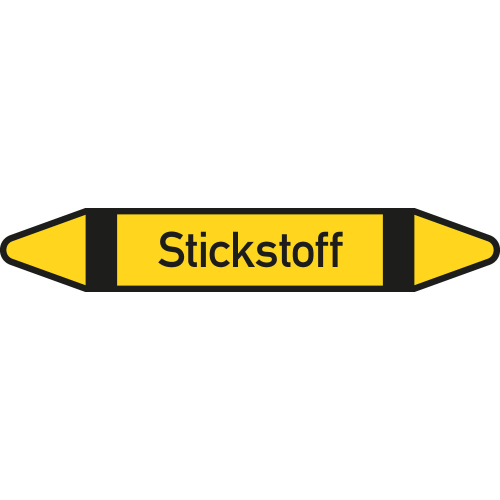 Rohrleitungsetikett Stickstoff, gemäß DIN 2403, gelb-schwarz-schwarz, für Rohre mit Ø 60 - 90 mm, Standardfolie, 310 x 52 mm, 3 St./Bogen
