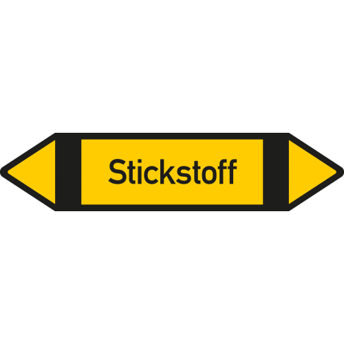 Rohrleitungsetikett Stickstoff, gemäß DIN 2403, gelb-schwarz-schwarz, für Rohre mit Ø ab 90 mm, Standardfolie, 440 x 100 mm, 2 St./Bogen