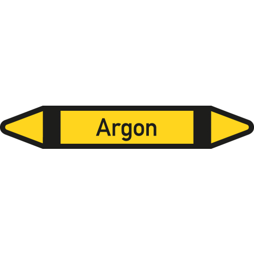 Rohrleitungsetikett Argon, gemäß DIN 2403, gelb-schwarz-schwarz, für Rohre mit Ø 25 - 40 mm, Standardfolie, 154 x 26 mm, 5 St./Bogen