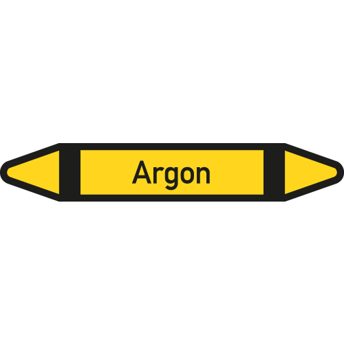 Rohrleitungsetikett Argon, gemäß DIN 2403, gelb-schwarz-schwarz, für Rohre mit Ø 40 - 60 mm, Standardfolie, 218 x 37 mm, 5 St./Bogen