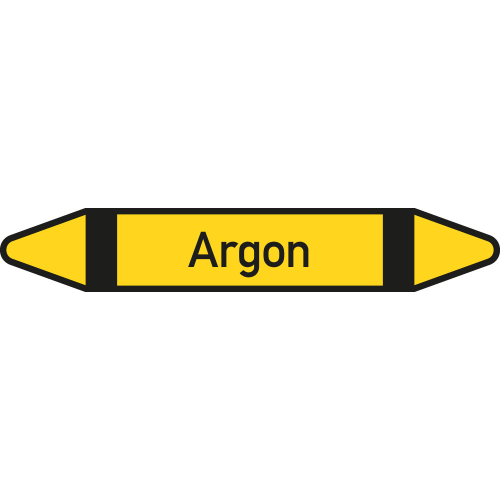 Rohrleitungsetikett Argon, gemäß DIN 2403, gelb-schwarz-schwarz, für Rohre mit Ø 60 - 90 mm, Standardfolie, 310 x 52 mm, 3 St./Bogen