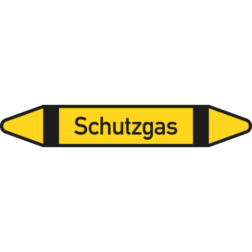 Rohrleitungsetikett Schutzgas, gemäß DIN 2403, gelb-schwarz-schwarz, für Rohre mit Ø 60 - 90 mm, Standardfolie, 310 x 52 mm, 3 St./Bogen Rohrleitungsetikett Schutzgas, gemäß DIN 2403, gelb-schwarz-schwarz, für Rohre mit Ø 60 - 90 mm, Standardfolie, 310 x 52 mm, 3 St./Bogen