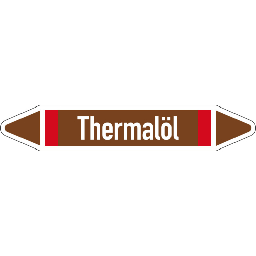 Rohrleitungsetikett Thermalöl, gemäß DIN 2403, braun-weiß-rot, für Rohre mit Ø 15 - 25 mm, Standardfolie, 96 x 17 mm, 8 St./Bogen Rohrleitungsetikett Thermalöl, gemäß DIN 2403, braun-weiß-rot, für Rohre mit Ø 15 - 25 mm, Standardfolie, 96 x 17 mm, 8 St./Bogen