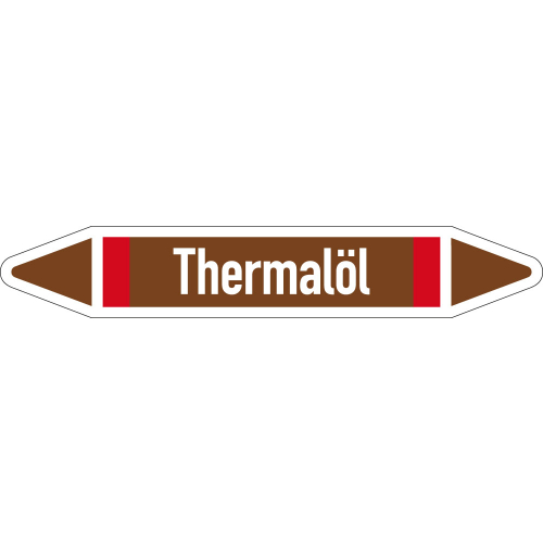 Rohrleitungsetikett Thermalöl, gemäß DIN 2403, braun-weiß-rot, für Rohre mit Ø 25 - 40 mm, Standardfolie, 154 x 26 mm, 5 St./Bogen