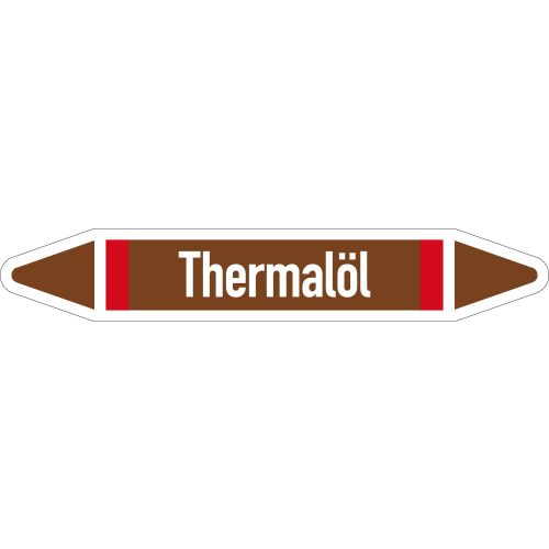 Rohrleitungsetikett Thermalöl, gemäß DIN 2403, braun-weiß-rot, für Rohre mit Ø 40 - 60 mm, Standardfolie, 218 x 37 mm, 5 St./Bogen