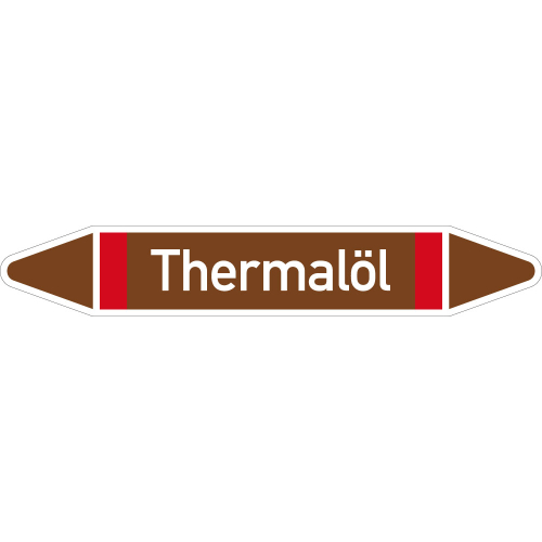 Rohrleitungsetikett Thermalöl, gemäß DIN 2403, braun-weiß-rot, für Rohre mit Ø 60 - 90 mm, Standardfolie, 310 x 52 mm, 3 St./Bogen