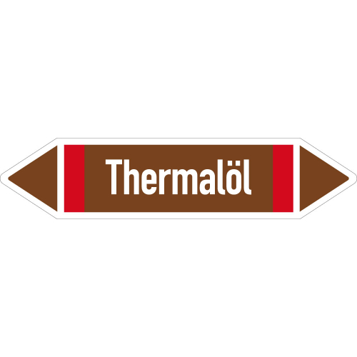 Rohrleitungsetikett Thermalöl, gemäß DIN 2403, braun-weiß-rot, für Rohre mit Ø ab 90 mm, Standardfolie, 440 x 100 mm, 2 St./Bogen Rohrleitungsetikett Thermalöl, gemäß DIN 2403, braun-weiß-rot, für Rohre mit Ø ab 90 mm, Standardfolie, 440 x 100 mm, 2 St./Bogen