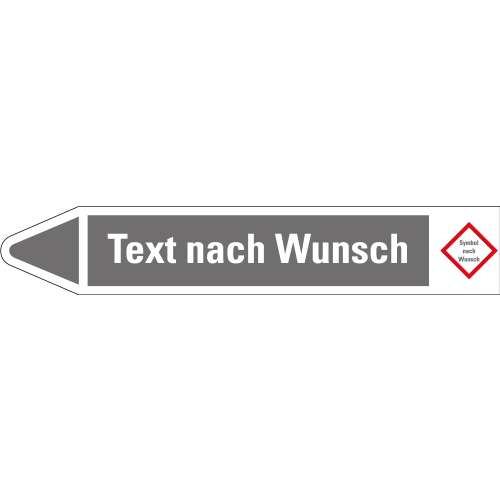 Bild der Vorderseite des Rohrleitungsetiketts:, Text nach Wunsch, links, , Ø ab 90 mm, Standardfolie