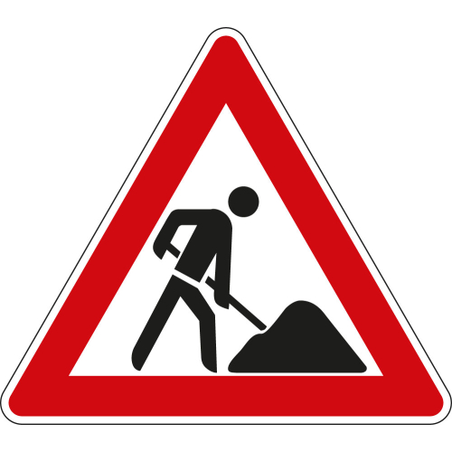 Verkehrszeichen-Nr. 123, Baustelle, Aluminium reflektierend RA1, Schenkellänge 900 mm, 1 Stück