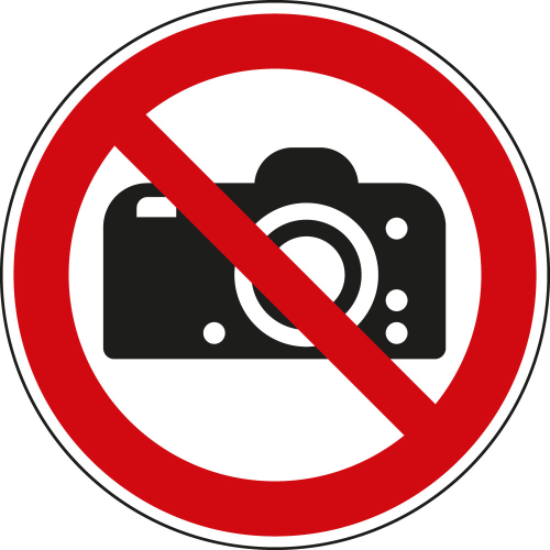 Verbotsschild: Fotografieren verboten, Piktogramm, weiß-rot Verbotsschild: Fotografieren verboten, Piktogramm, weiß-rot