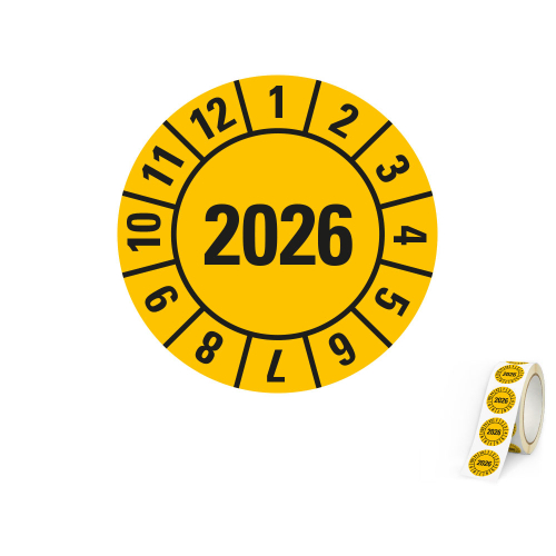 Hauptbild von Jahresprüfplakette 2026, gelb, Folie selbstklebend, Ø 30 mm, 500 St./Rolle