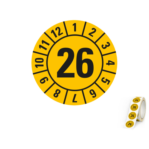 Hauptbild von Jahresprüfplakette 26, gelb, Folie selbstklebend, Ø 20 mm, 500 St./Rolle