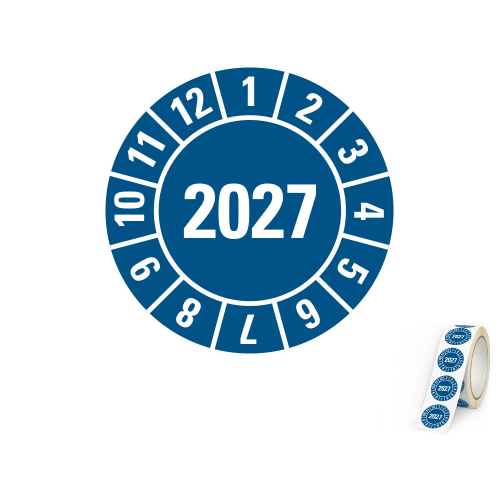 Hauptbild von Jahresprüfplakette 2027, blau, Folie für ölige Untergründe, Ø 10 mm, 500 St./Rolle
