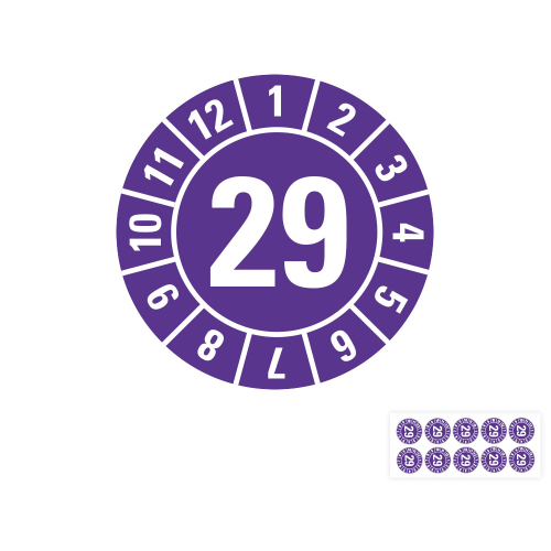 Hauptbild von Jahresprüfplakette 29, violett, Standardfolie, Ø 8 mm, 10 St./Bogen