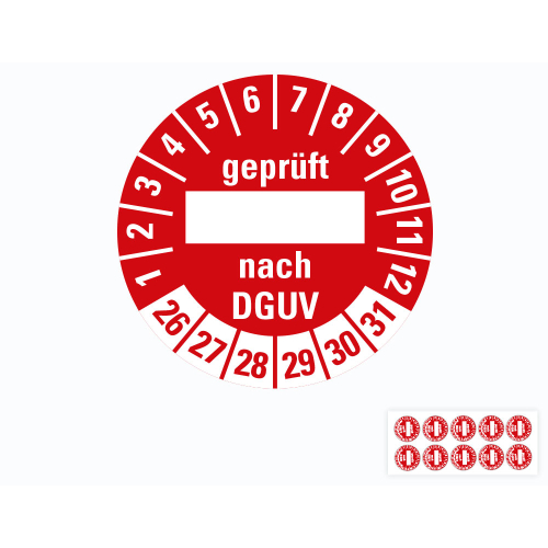 Hauptbild von Prüfplakette geprüft... nach DGUV, Beschriftungsfeld, 26 - 31, rot, Folie selbstklebend, Ø 30 mm, 10 St./Bogen