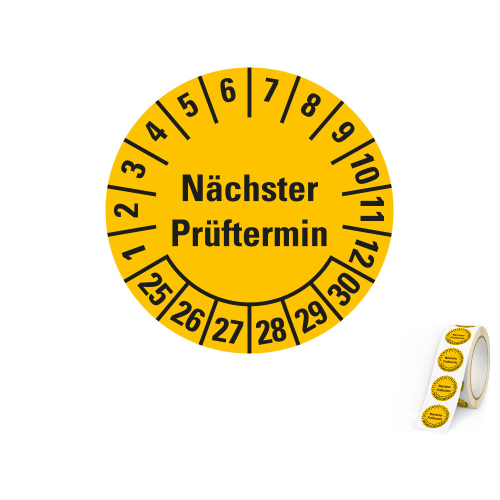 Hauptbild von Prüfplakette Nächster Prüftermin, 25 - 30, gelb, Folie selbstklebend, Ø 20 mm, 500 St./Rolle