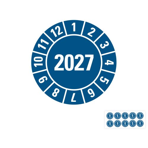 Hauptbild von Jahresprüfplakette 2027, blau, Folie selbstklebend, Ø 20 mm, 10 St./Bogen