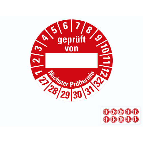 Hauptbild von Prüfplakette geprüft von... Nächster Prüftermin, Beschriftungsfeld, 27 - 32, rot, Standardfolie, Ø 30 mm, 10 St./Bogen