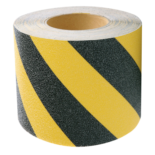 Antirutsch-Warnmarkierung, Rutschhemmung R13, schwarz-gelb, ASR, DIN, DGUV, Polyvinylchlorid selbstklebend, 150 mm, 18,3 m / Rolle Antirutsch-Warnmarkierung, Rutschhemmung R13, schwarz-gelb, ASR, DIN, DGUV, Polyvinylchlorid selbstklebend, 150 mm, 18,3 m / Rolle