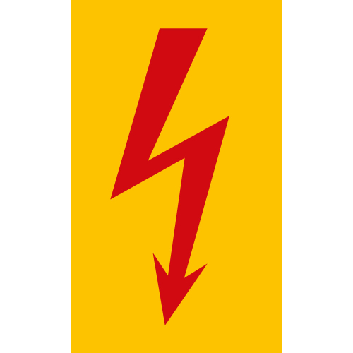 Warnschild: Blitzpfeil, praxisbewährt, gelb-rot