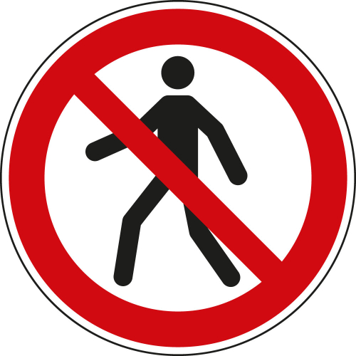 
Verbotsschild: Für Fußgänger verboten, weiß-rot, ASR/ISO, Folie oder Kunststoff, drei Größen, nur als Einzelstück
