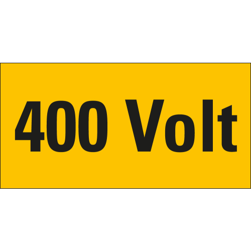 Warnschild: 400 Volt, RoHS konform, Folie selbstklebend, zwei Größen, Einzelstück oder Bogen
