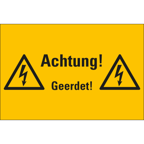 Kombi-Warnschild: Achtung! Geerdet!, zwei Blitzpfeile, RoHS konform, Folie oder Kunststoff, 300 mm x 200 mm, nur als Einzelstück