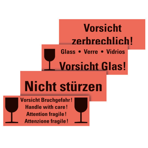 Hauptbild Verpackungsetikett: Vorsicht zerbrechlich!, leuchtrot, permanentes Haftpapier selbstklebend, 170 mm x 60 mm, 250 St./Rolle