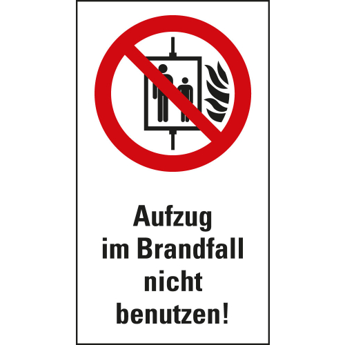 Kombi-Verbotsschild: Aufzug im Brandfall nicht benutzen!